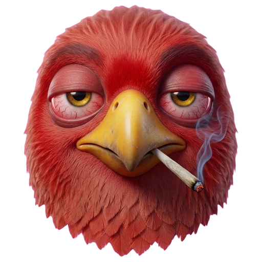 le patron, oiseau rouge, le joint au bec